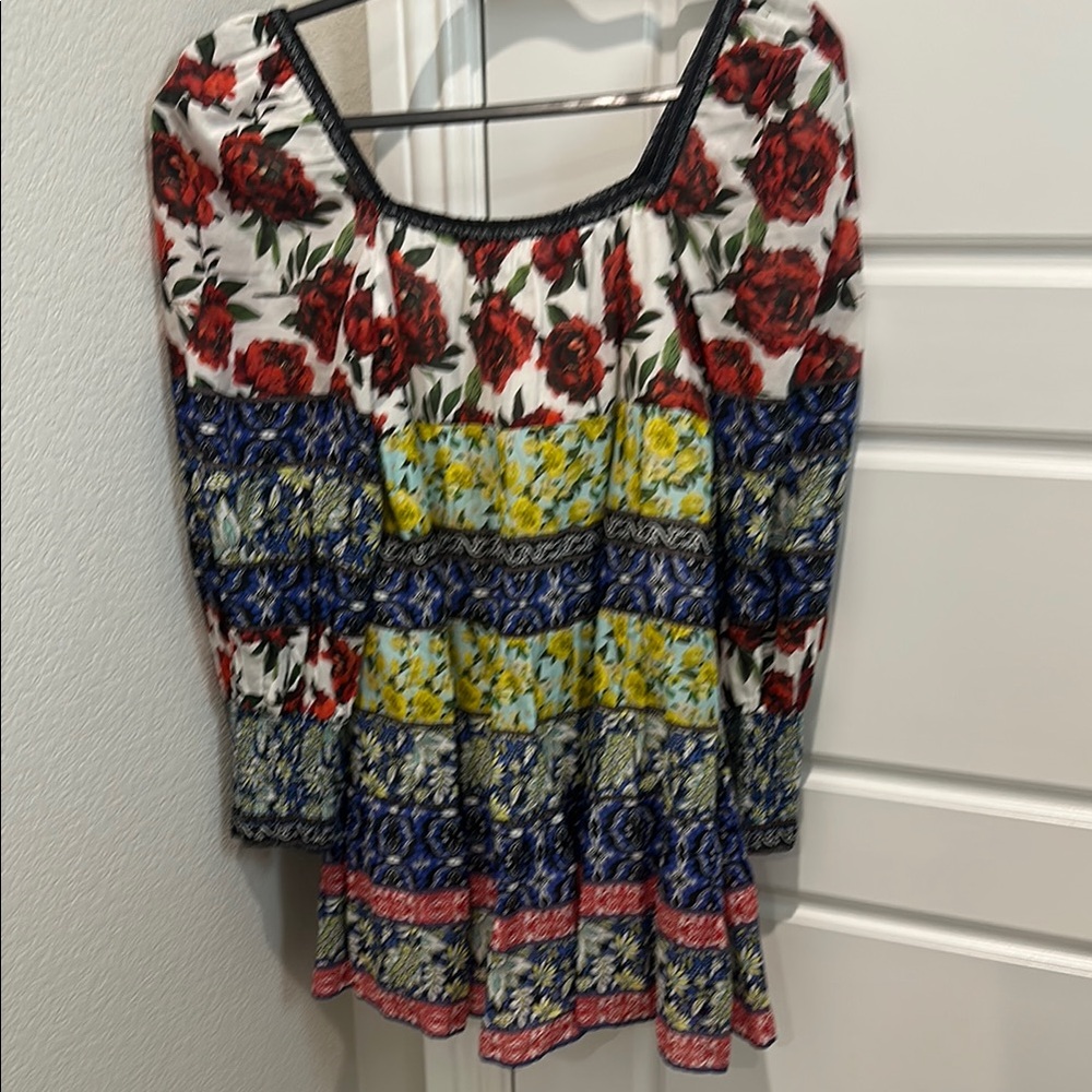 Alice + Olivia Red and Yellow Ruffled 3/4 Sleeve Mini Dress